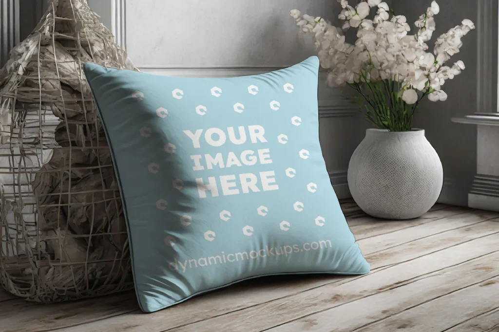 Light Blue Square Pillow Cover Mockup Template