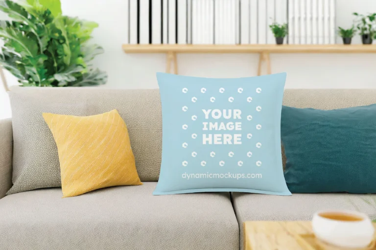 Light Blue Square Pillow Cover Mockup Template