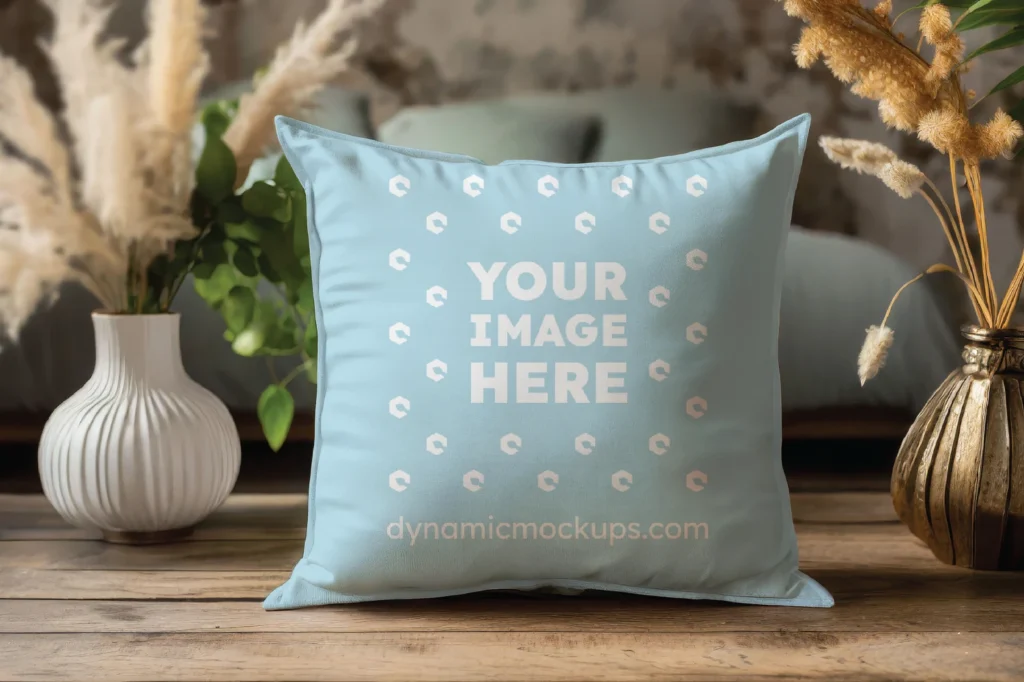 Light Blue Square Pillow Cover Mockup Template