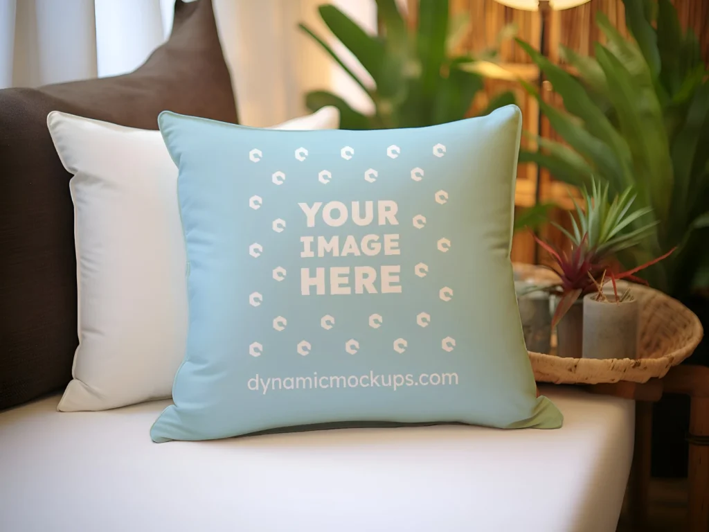 Light Blue Square Pillow Cover Mockup Template