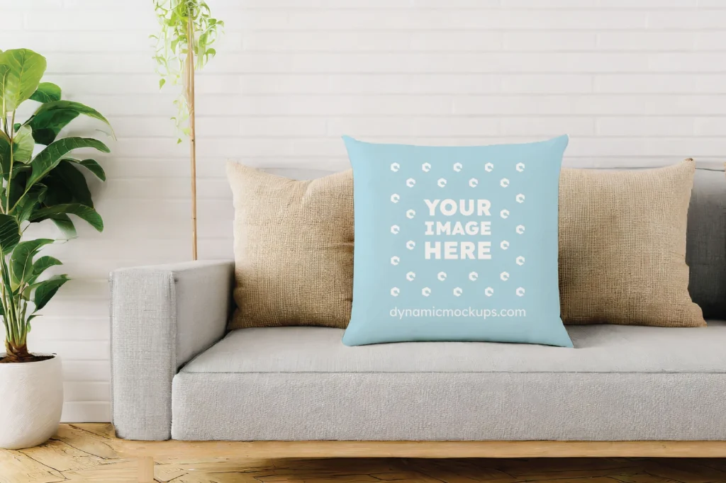 Light Blue Square Pillow Cover Mockup Template