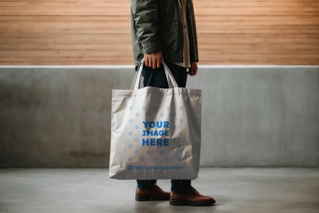 Man Holding White Tote Bag Mockup Side View Template