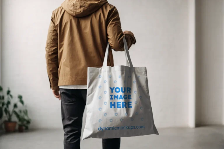 Man Holding White Tote Bag Mockup Back View Template