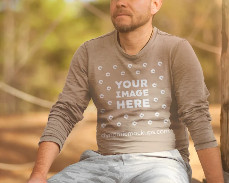 Man Wearing Beige Sweatshirt Mockup Front View Template