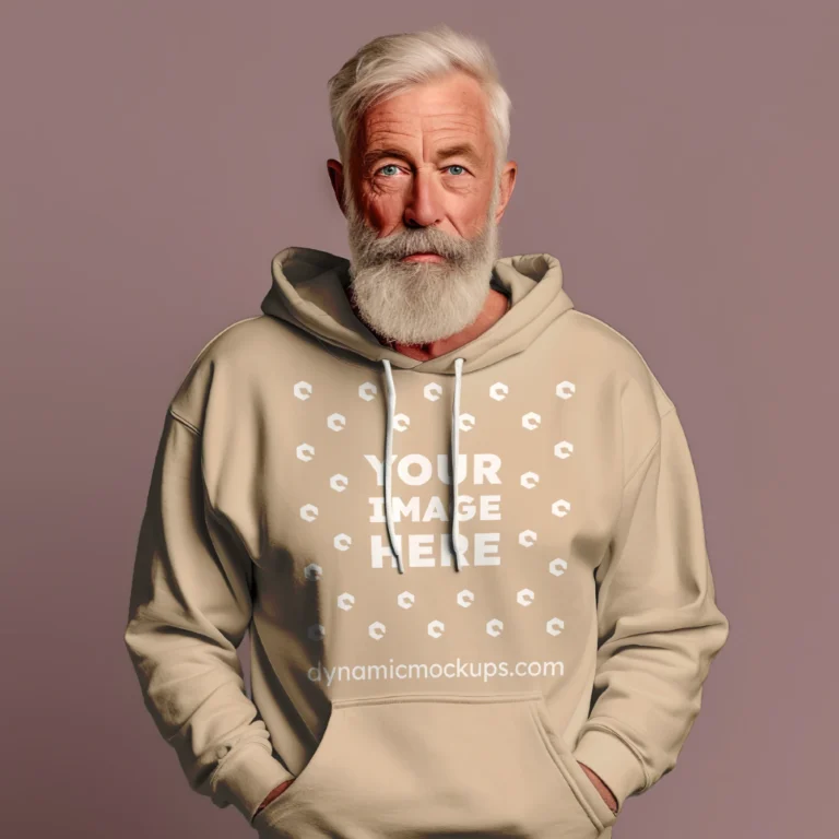 Man Wearing Beige Hoodie Mockup Front View Template