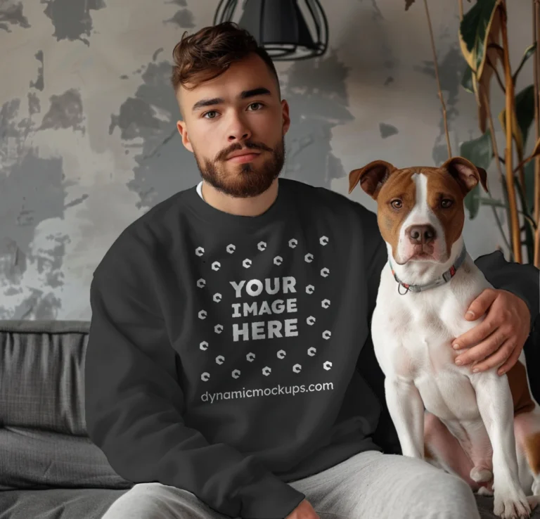 Man Wearing Black Sweatshirt Mockup Front View Template