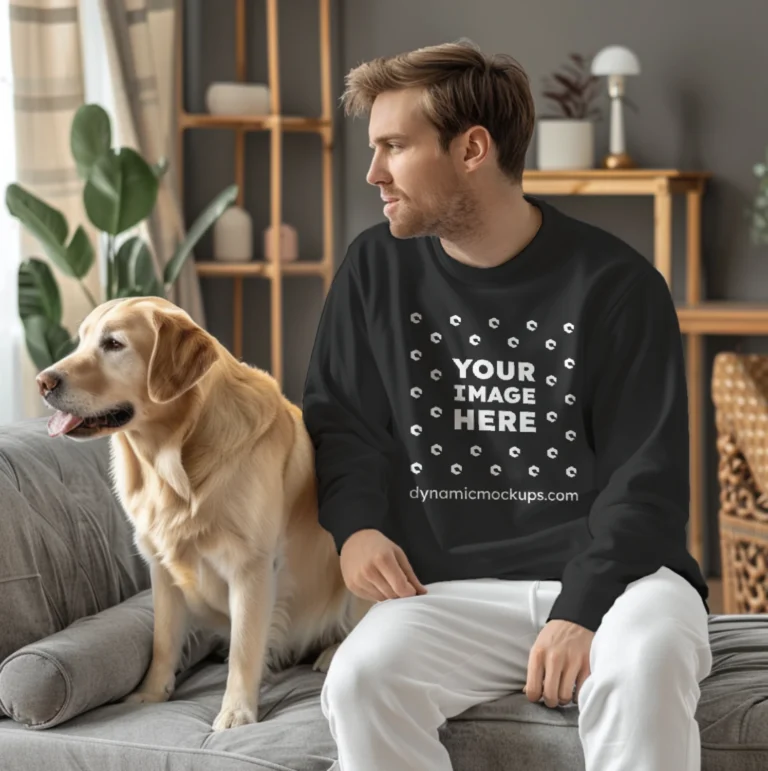 Man Wearing Black Sweatshirt Mockup Front View Template