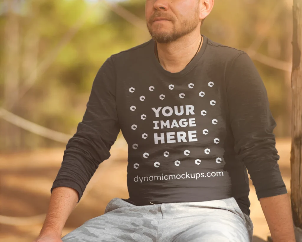 Man Wearing Black Sweatshirt Mockup Front View Template