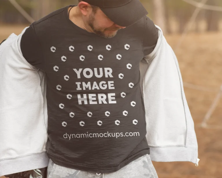 Man Wearing Black Sweatshirt Mockup Front View Template