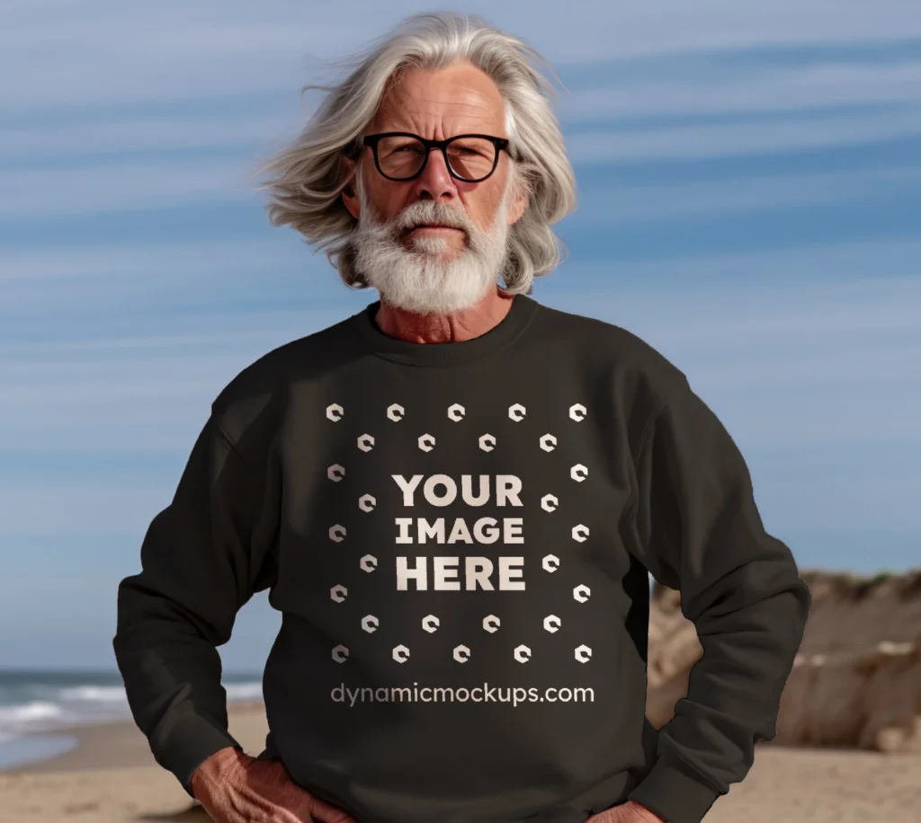 Man Wearing Black Sweatshirt Mockup Front View Template