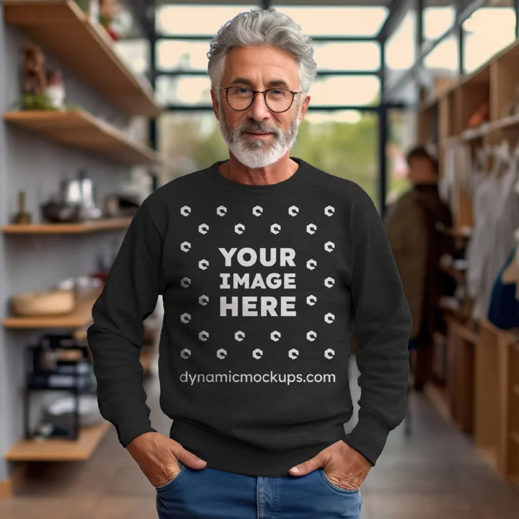 Man Wearing Black Sweatshirt Mockup Front View Template