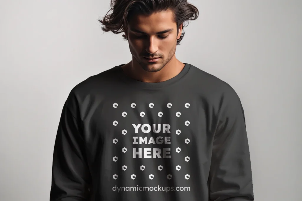 Man Wearing Black Sweatshirt Mockup Front View Template