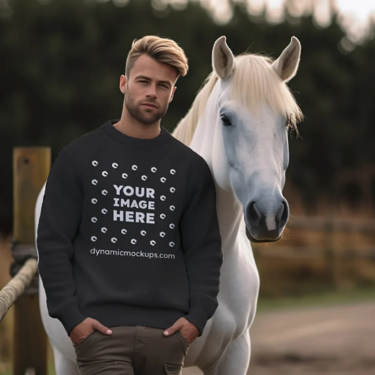 Man Wearing Black Sweatshirt Mockup Front View Template