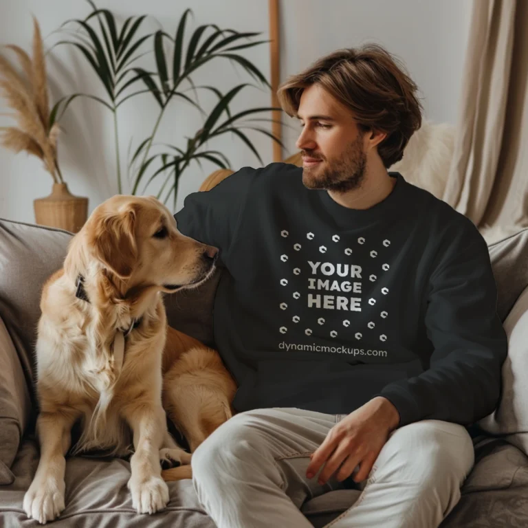 Man Wearing Black Sweatshirt Mockup Front View Template