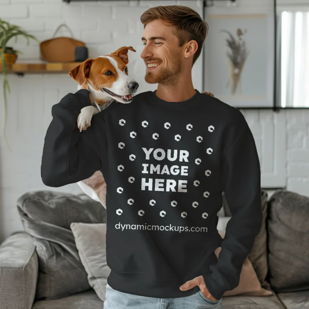 Man Wearing Black Sweatshirt Mockup Front View Template