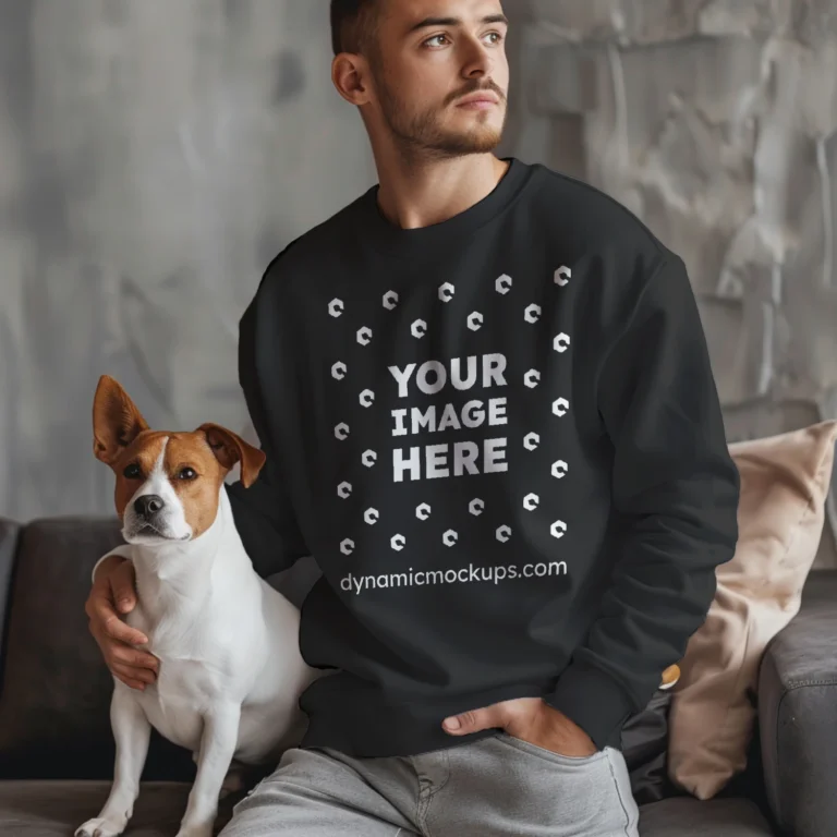 Man Wearing Black Sweatshirt Mockup Front View Template