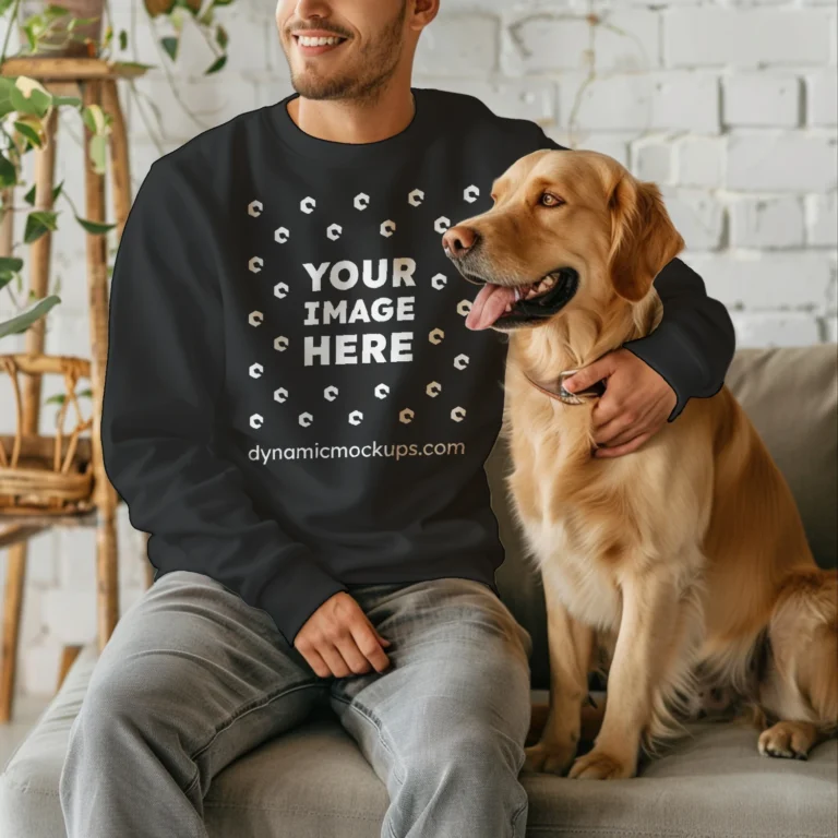 Man Wearing Black Sweatshirt Mockup Front View Template