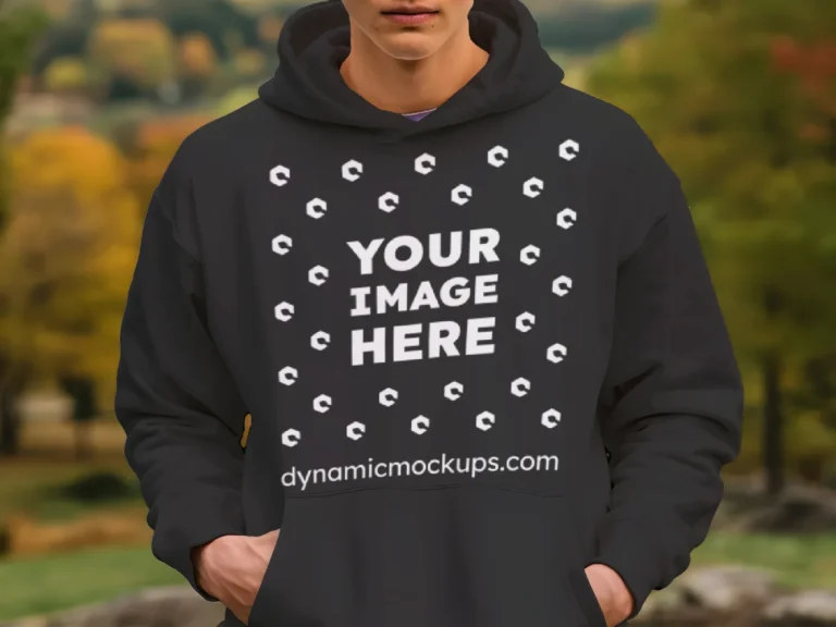 Man Wearing Black Hoodie Mockup Front View Template