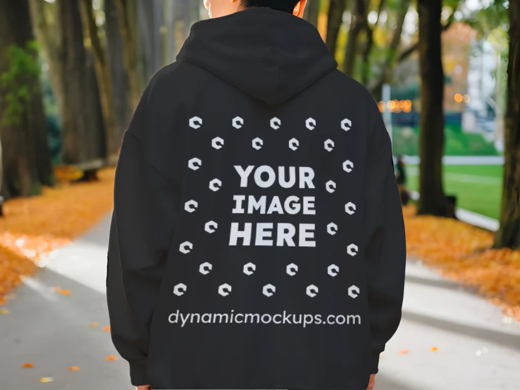 Man Wearing Black Hoodie Mockup Back View Template