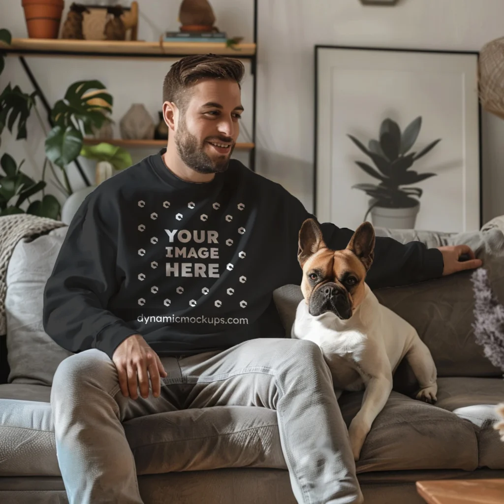 Man Wearing Black Sweatshirt Mockup Front View Template