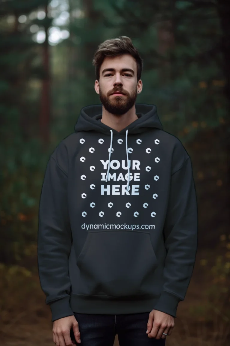 Man Wearing Black Hoodie Mockup Front View Template