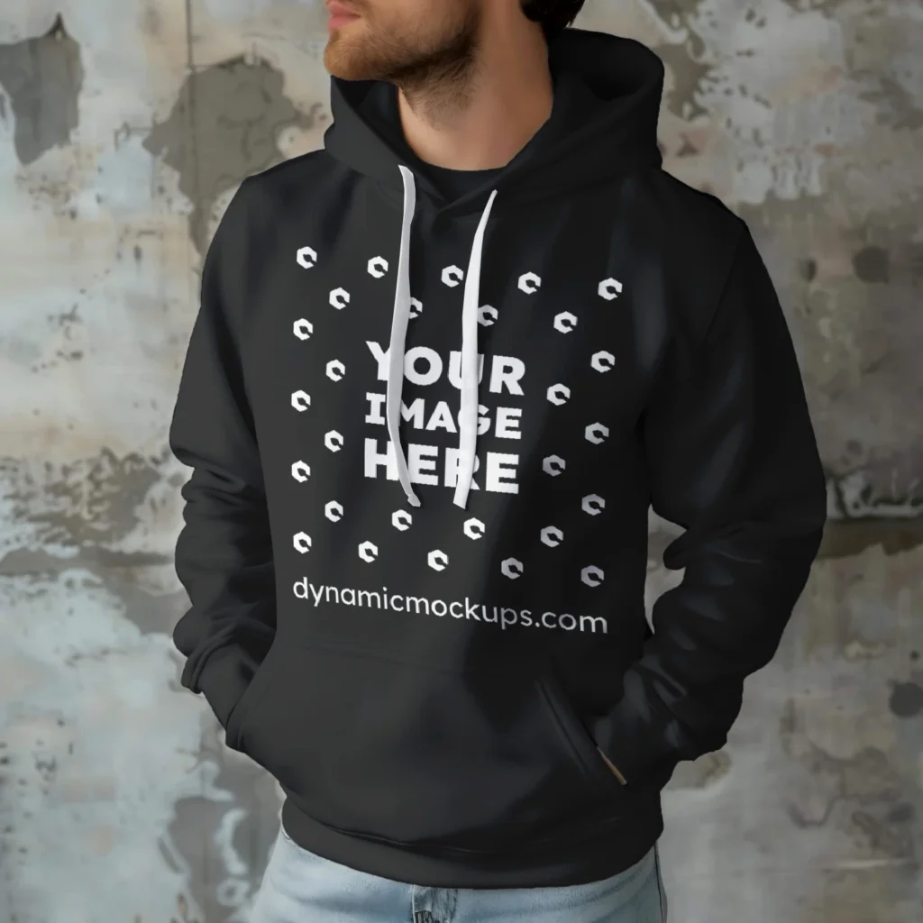 Man Wearing Black Hoodie Mockup Front View Template