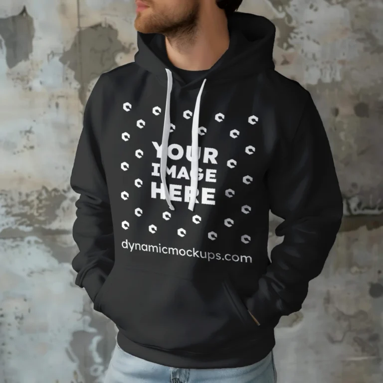 Man Wearing Black Hoodie Mockup Front View Template