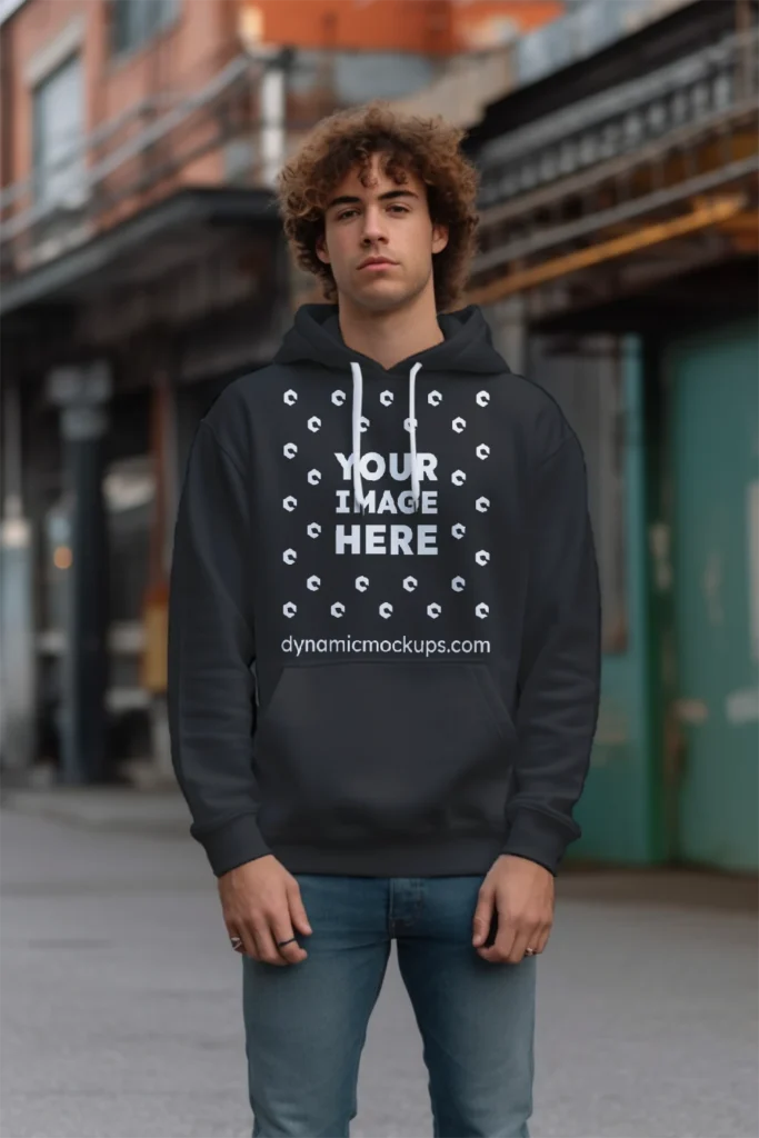 Man Wearing Black Hoodie Mockup Front View Template