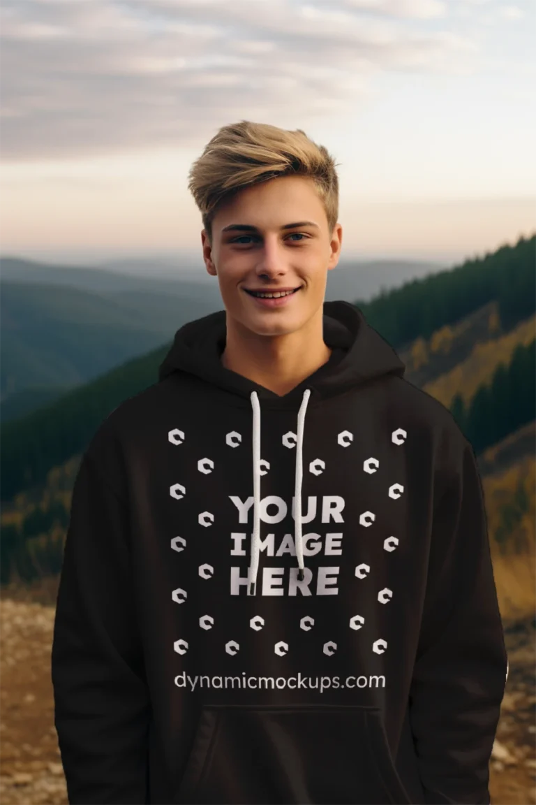 Man Wearing Black Hoodie Mockup Front View Template