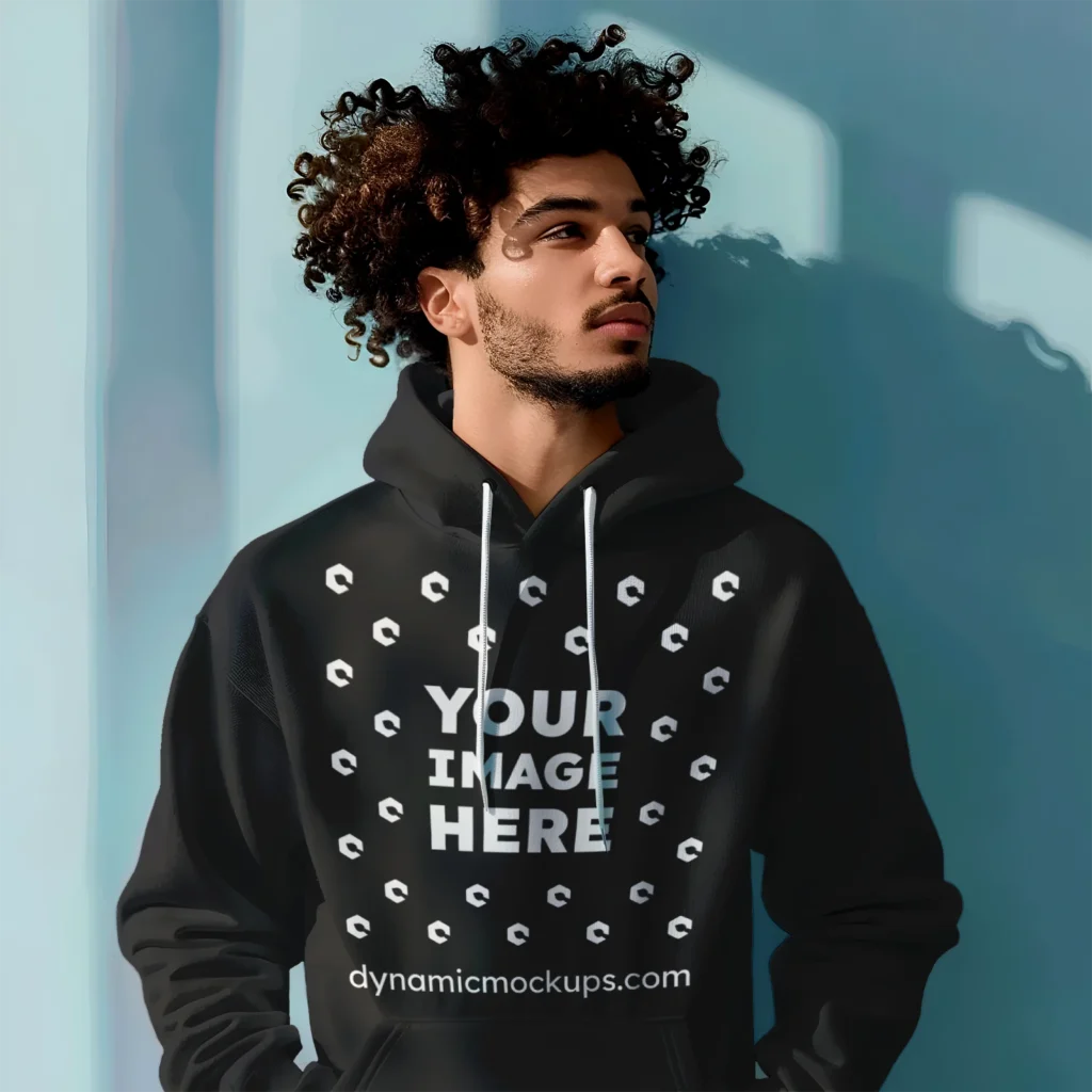 Man Wearing Black Hoodie Mockup Front View Template