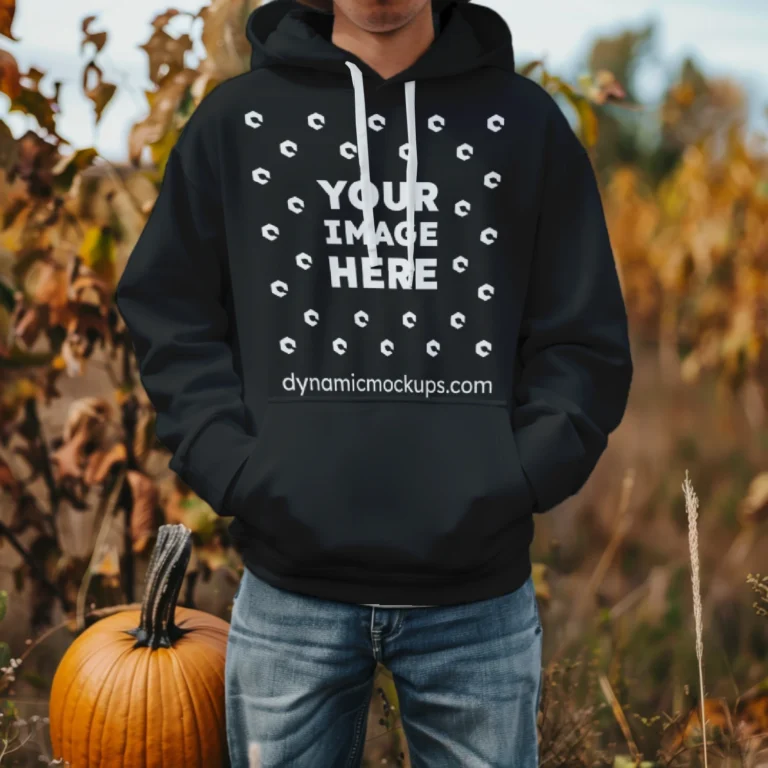 Man Wearing Black Hoodie Mockup Front View Template