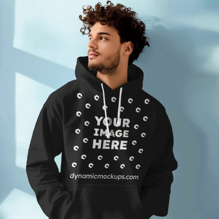 Man Wearing Black Hoodie Mockup Front View Template