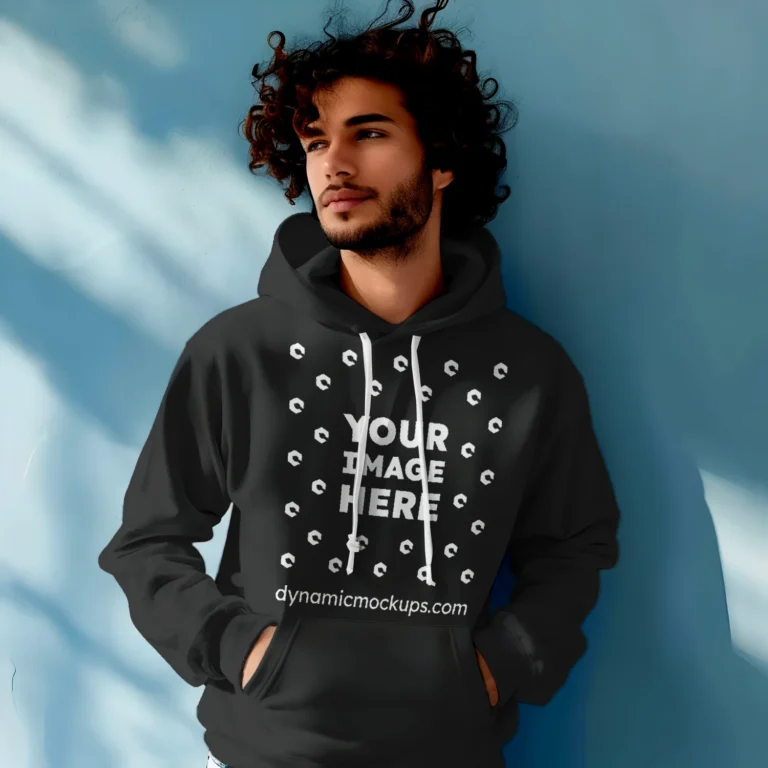 Man Wearing Black Hoodie Mockup Front View Template