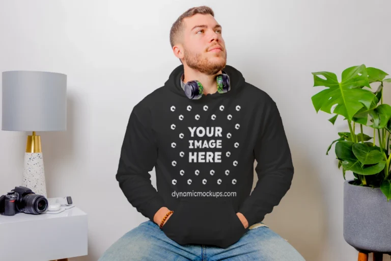 Man Wearing Black Hoodie Mockup Front View Template