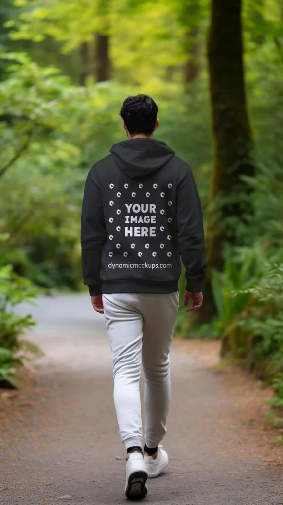 Man Wearing Black Hoodie Mockup Back View Template