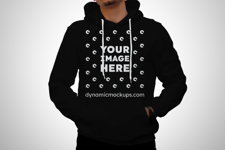 Man Wearing Black Hoodie Mockup Front View Template