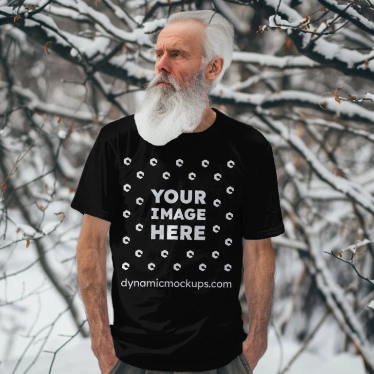 Man Wearing Black T-shirt Mockup Front View Template