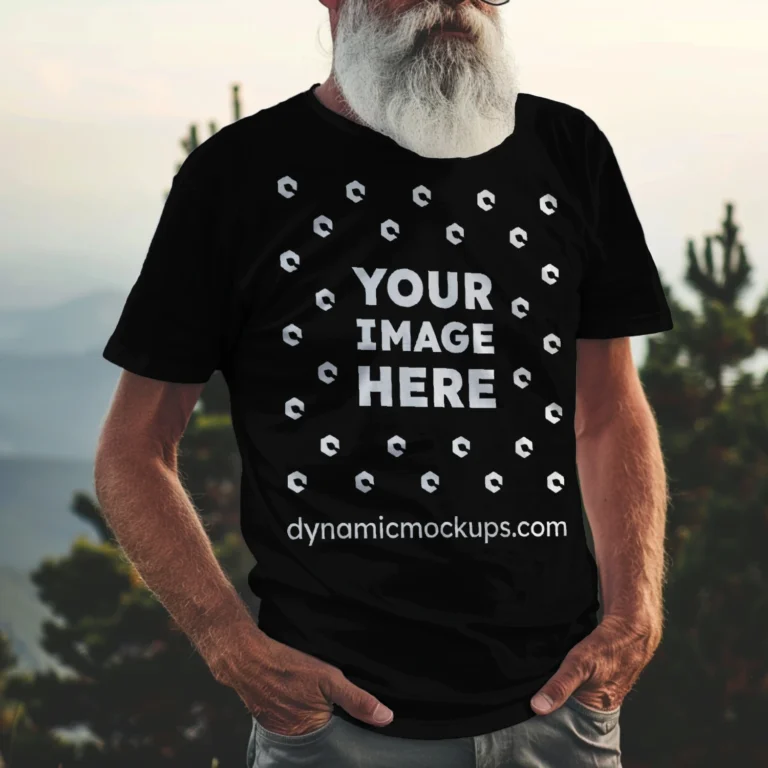 Man Wearing Black T-shirt Mockup Front View Template