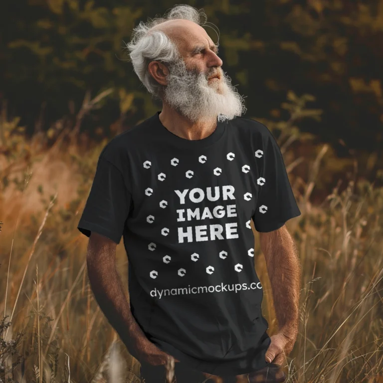 Man Wearing Black T-shirt Mockup Front View Template