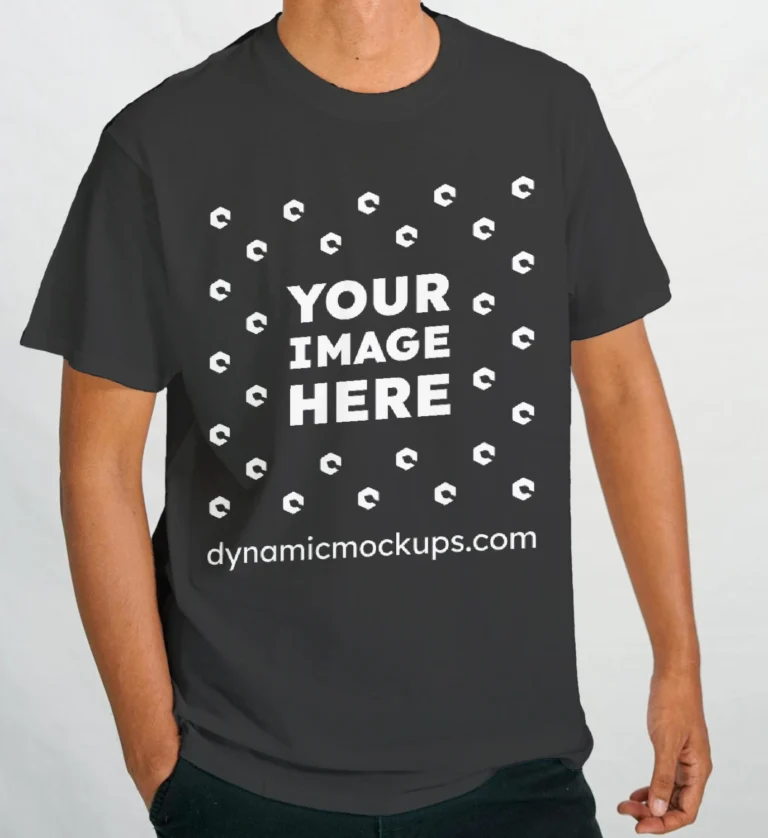 Man Wearing Black T-shirt Mockup Front View Template