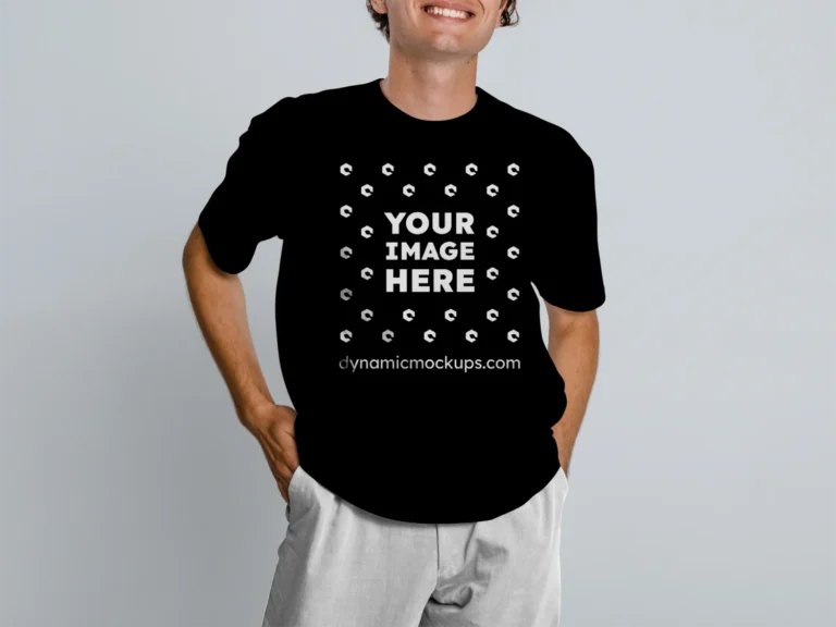 Man Wearing Black T-shirt Mockup Front View Template