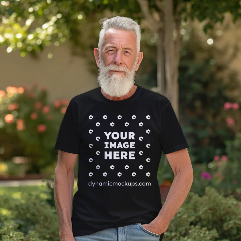 Man Wearing Black T-shirt Mockup Front View Template