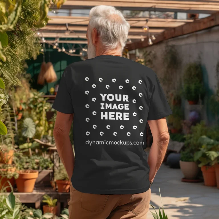 Man Wearing Black T-shirt Mockup Back View Template