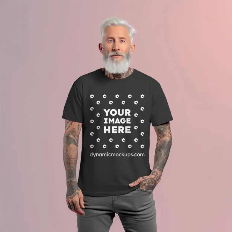 Man Wearing Black T-shirt Mockup Front View Template