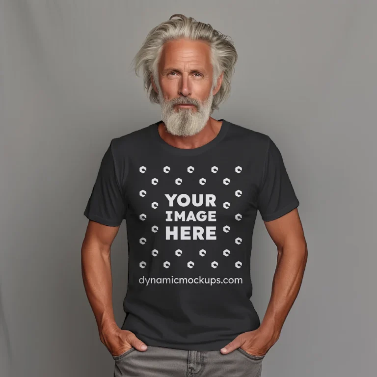 Man Wearing Black T-shirt Mockup Front View Template