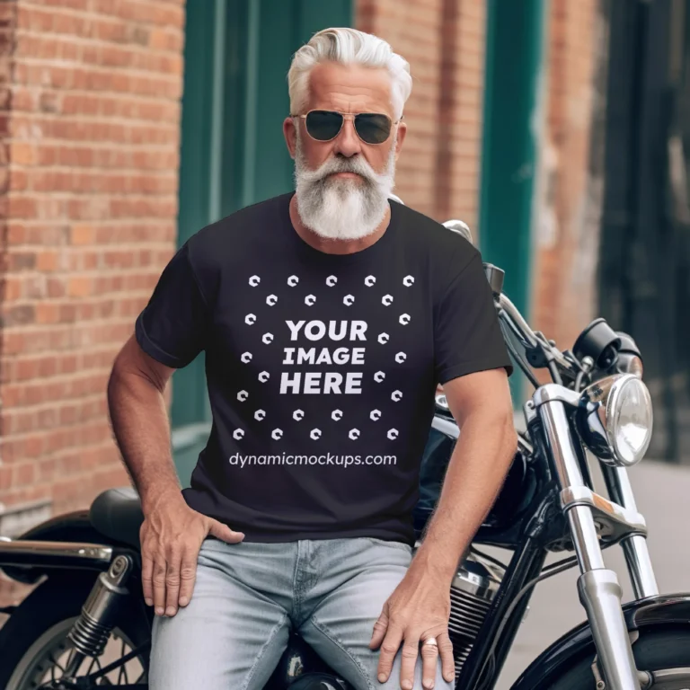 Man Wearing Black T-shirt Mockup Front View Template