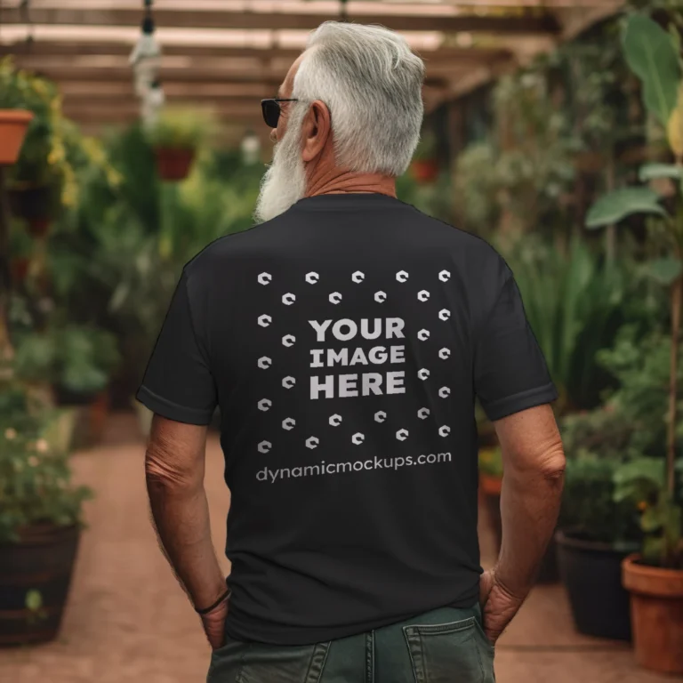 Man Wearing Black T-shirt Mockup Back View Template