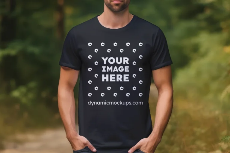 Man Wearing Black T-shirt Mockup Front View Template