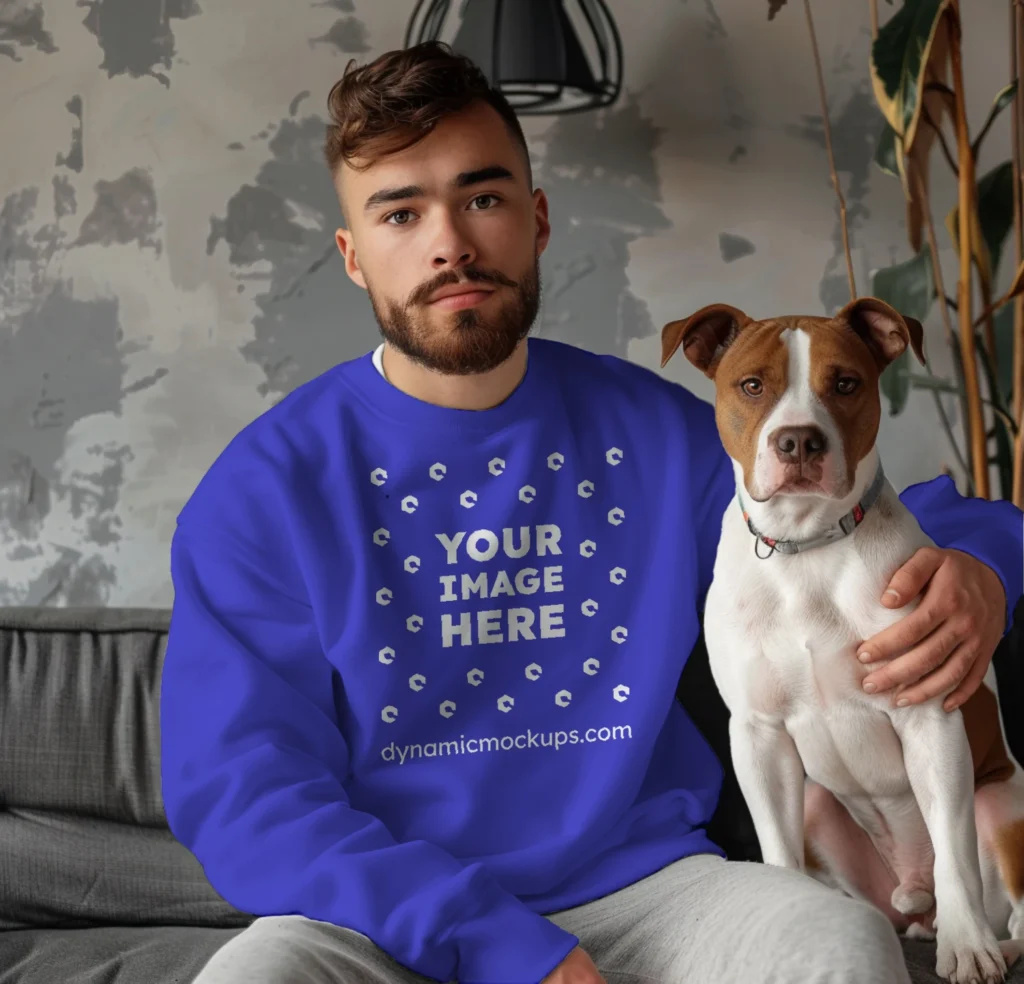 Man Wearing Blue Sweatshirt Mockup Front View Template