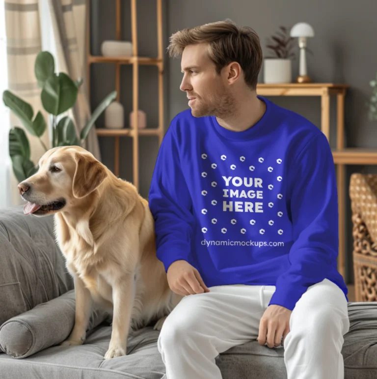 Man Wearing Blue Sweatshirt Mockup Front View Template